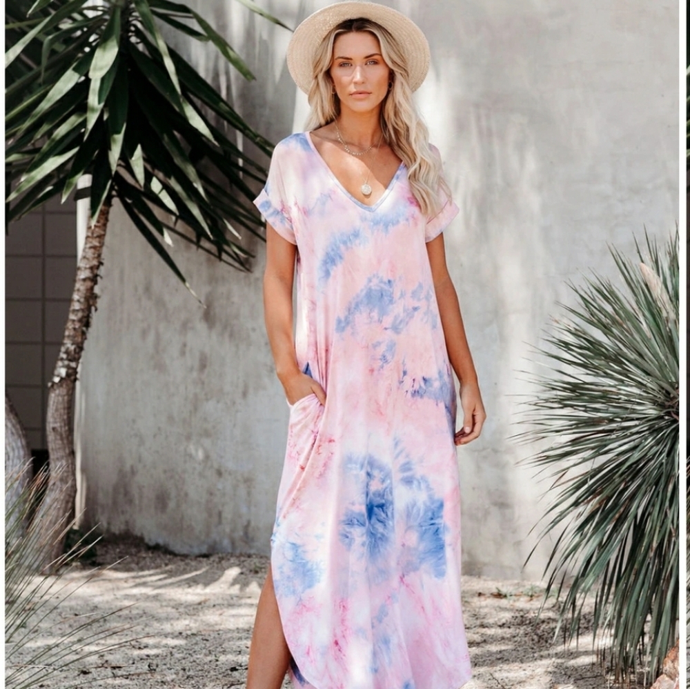 Pocketed Tie Dye Knit Maxi